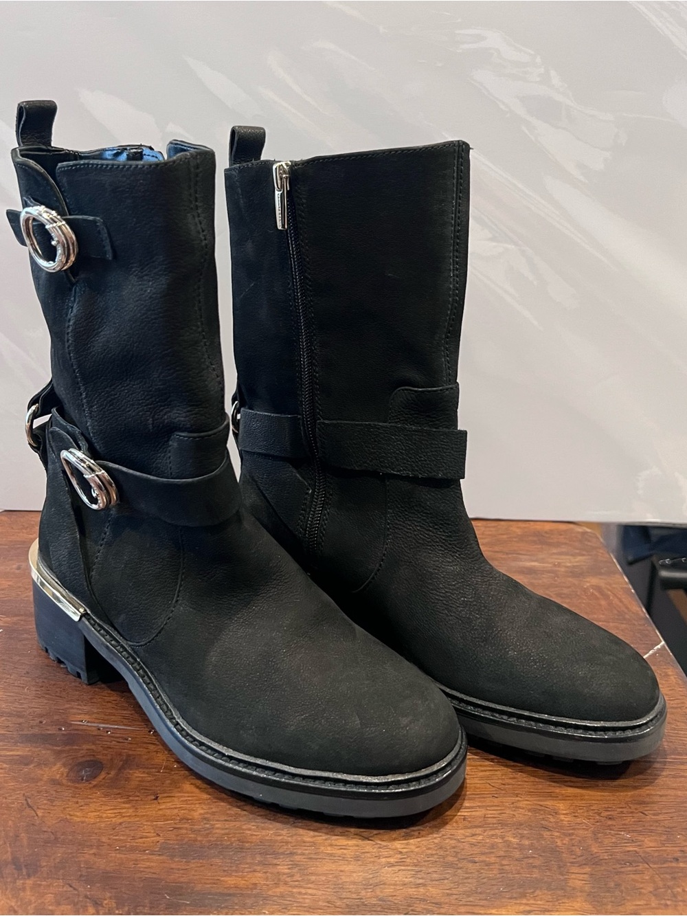 Vince Camuto Kerivini Black Mid-Calf Buckle Boots